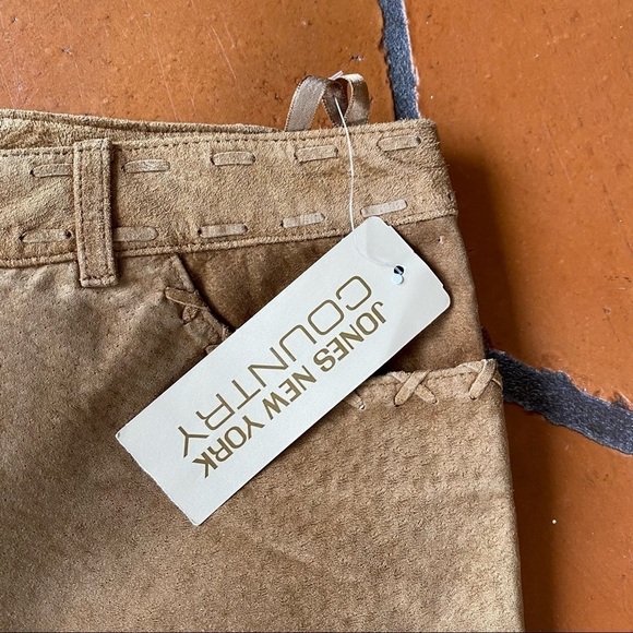 NEW JONES NEW YORK COUNTRY 8 100% LEATHER SUEDE PANTS Camel Color Western NWT - Picture 3 of 10